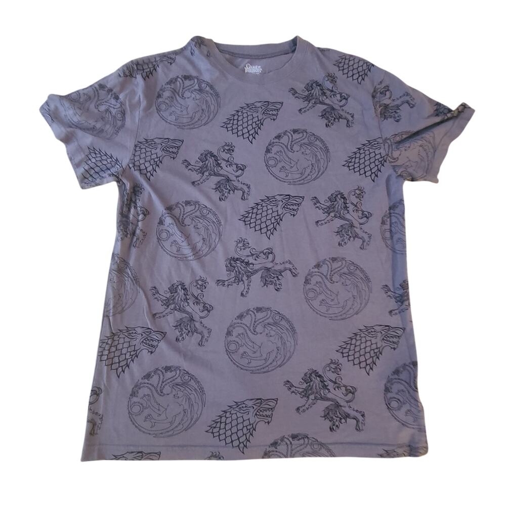 Game of Thrones Short Sleeve T Shirt Gray w/ Black Graphics in the Round Sz XL